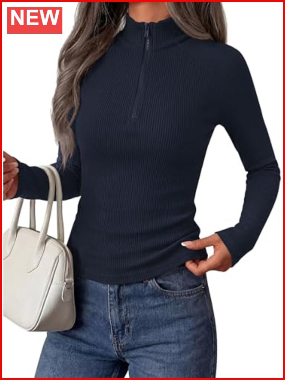 Quarter Zip Ribbed Pullover Top Long Sleeve Collared Casual Shirt Women